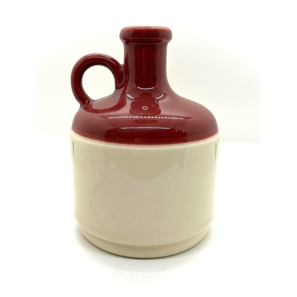 Australian Stoneware Jug Crock Glaze w/  Spout Handle Rustic Red Crimson & Cream